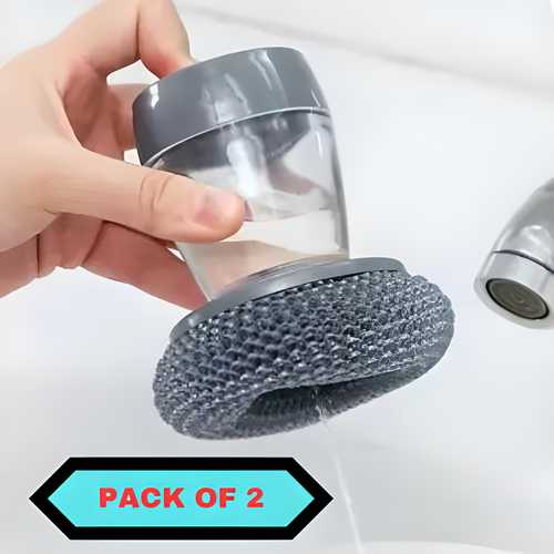 2-in-1 Soap Dispensing Palm Brush for Kitchen – Leak-Proof Handheld Dishwashing Scrubber with Push-Button Liquid Control (Multicolor, Pack of 2)