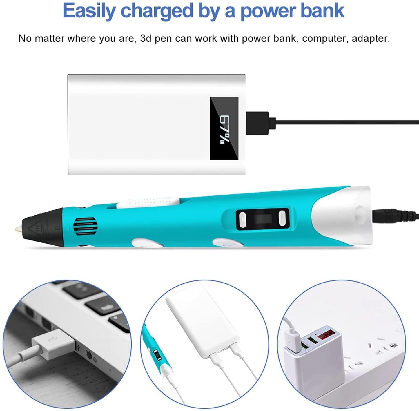 Smart 3D Printing Pen for Kids and Adults – Creative DIY Drawing Pen with LCD Display, Adjustable Speed & 3 PLA Filament Refills